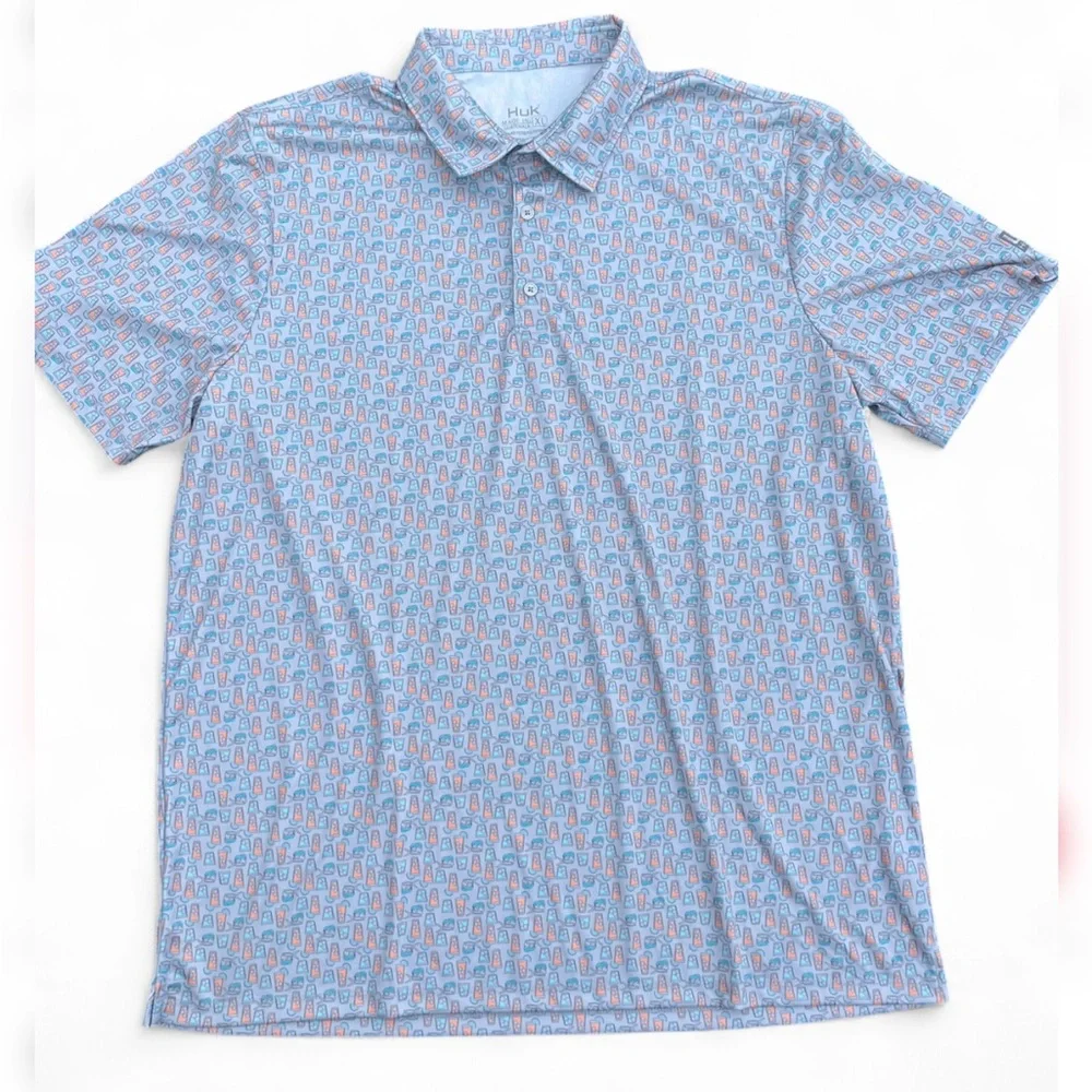 HUK Men’s Polo Shirt Drink Glasses Print Size XL - Picture 2 of 6